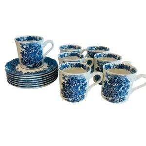 Vintage J&G Meakin Romantic England Anne Hathaway Cottage Cup Saucer Set of 7